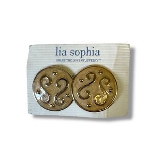 Lia Sophia Gold Tone Enamel Round Earrings Post Pierced Statement Costume New